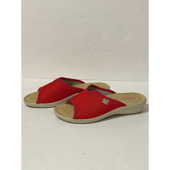 FLY FLOT Red Cloth Slipper Sandal Stretch Mesh Upper Rosso EU 38 US 7.5 Comfort - Picture 3 of 6